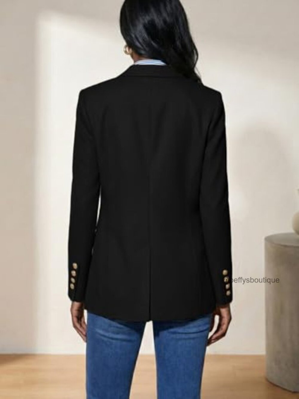 Double Breasted Blazer Open Front Full Lined Loose Work Office Jacket - Picture 5 of 6